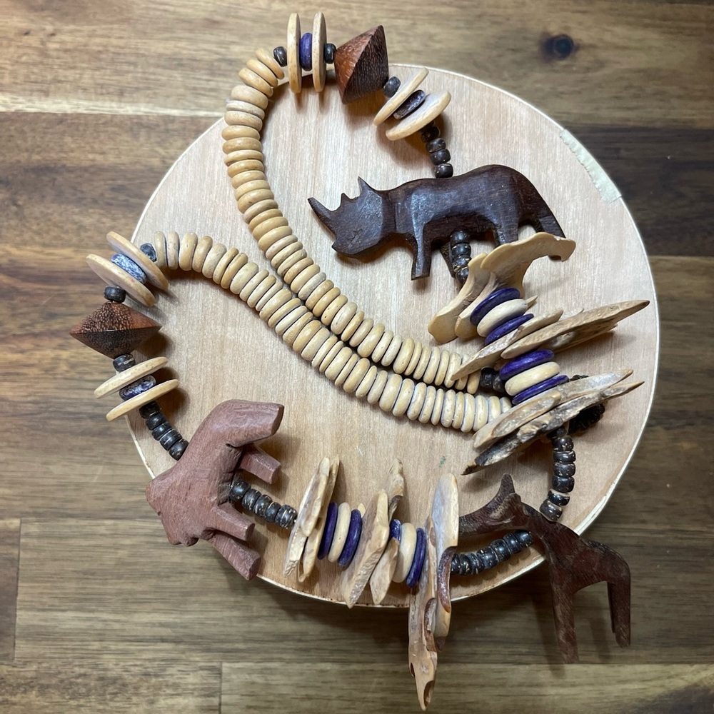 Wooden Dinosaur Necklace with Beads
